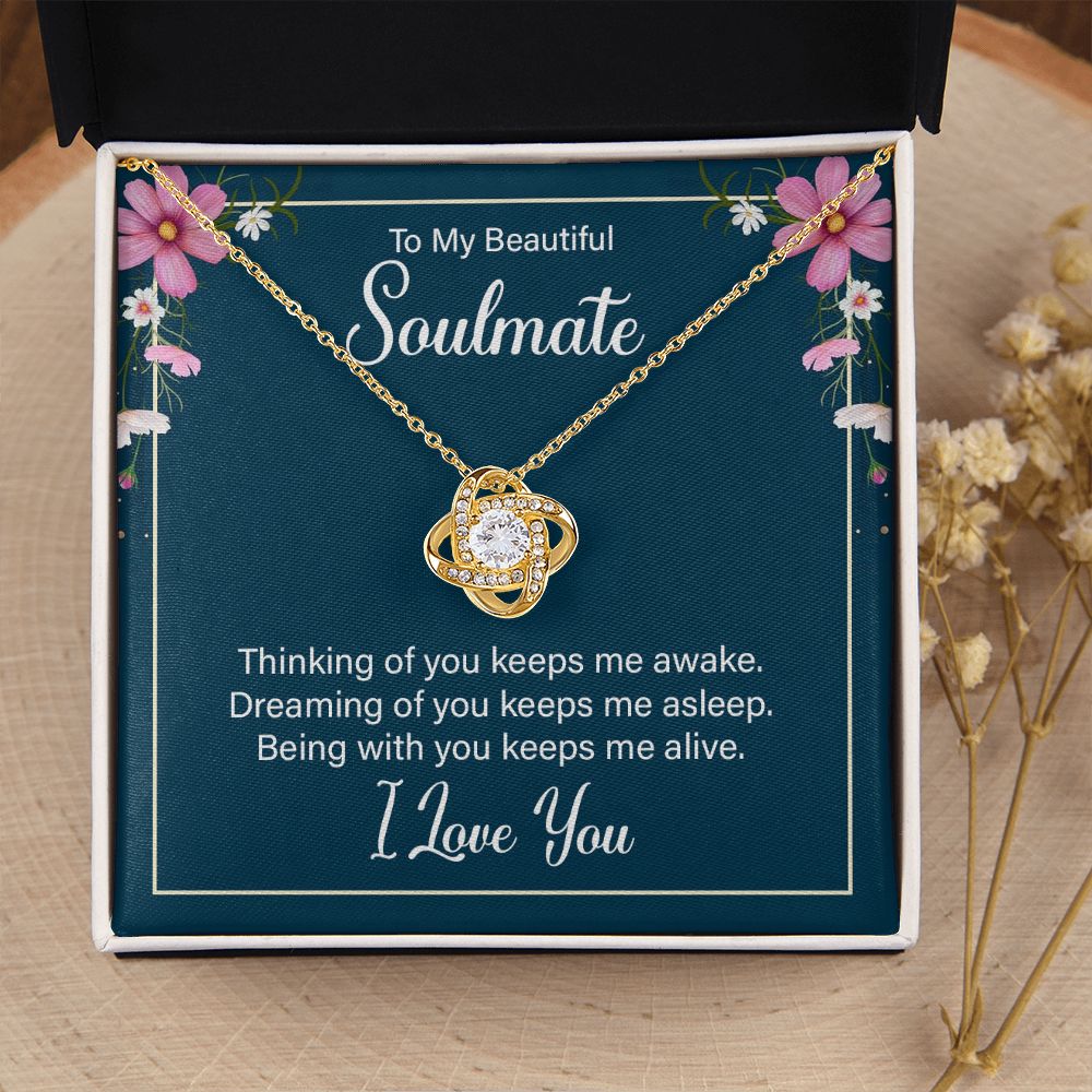 To My Beautiful Soulmate Necklace for her Jewelry For Her Couples Gifts Necklaces For Soul Mate Christmas Jewelry, Love Knot Meaningful Necklace Message Card and Gift Box Styles on Birthday, Christmas, Anniversary  Love knot Thang