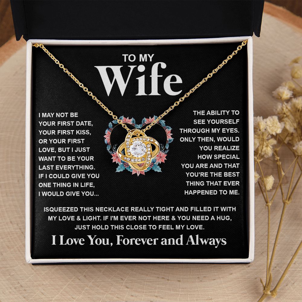 Couples Gifts Necklace To My Wife Necklace Birthday Christmas Jewelry Romantic Gifts For My Wife Pendant Jewelry with Message Card and Box Necklaces for Women Valentines Day Happy Anniversary Wedding Present Love knot Thang