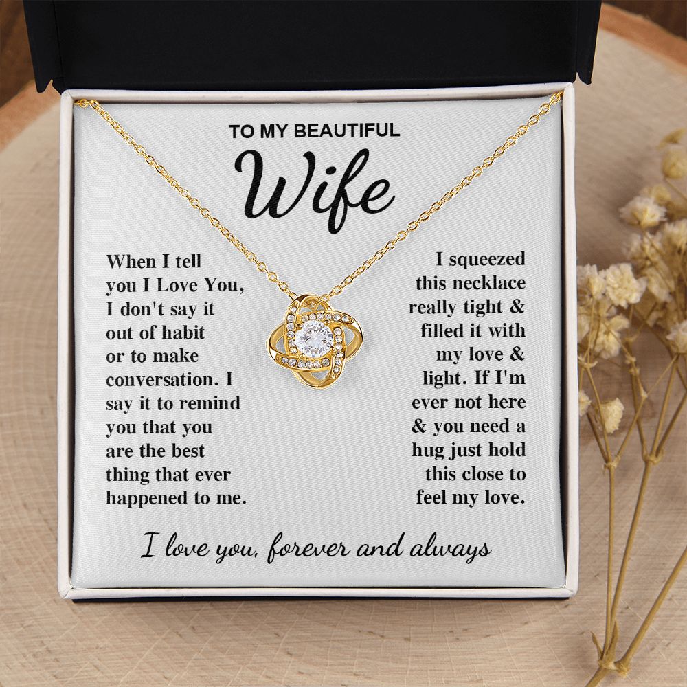 To My Beautiful Wife Necklace Gift for Her, Soulmate for Wife Birthday Gifts from Husband, Anniversary for Women, Soulmate Gifts, Message Card and Necklace Gifts Box Gift Box Styles on Birthday, Wedding, Anniversary, Valentine Love knot Thang