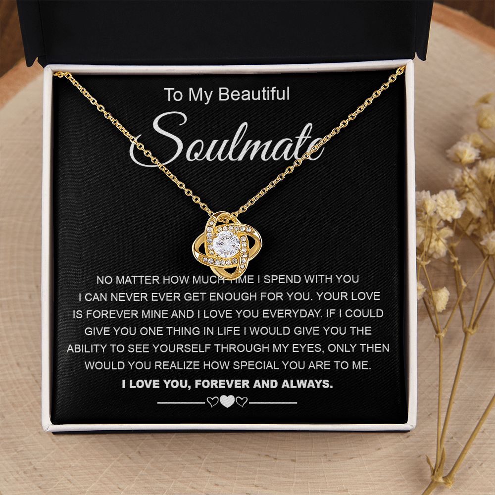 To My Beautiful Soulmate Necklace Birthday Gifts for Wife Gifts from Husband, Wife Valentine Gifts, Gifts for Wife, Message Card and Necklace Gift Box Gift Box Styles on Birthday, Wedding, Anniversary, Valentine Love knot Thang