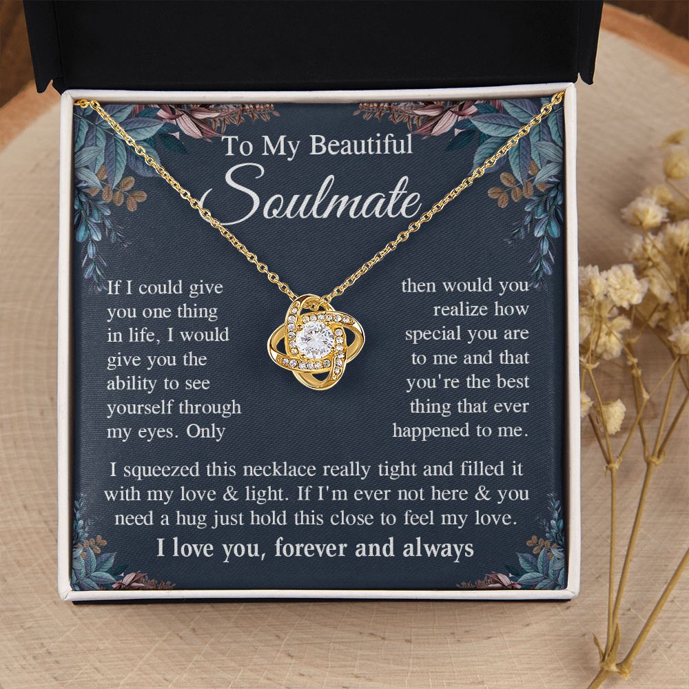Soulmate Necklace Gift for Her, Soulmate Jewelry, Necklace for Future Wife, Anniversary Valentine Jewelry for Wife Necklace Gifts from Husband - Soulmate Gift Necklace with Message Card and Gift Box Love knot Thang