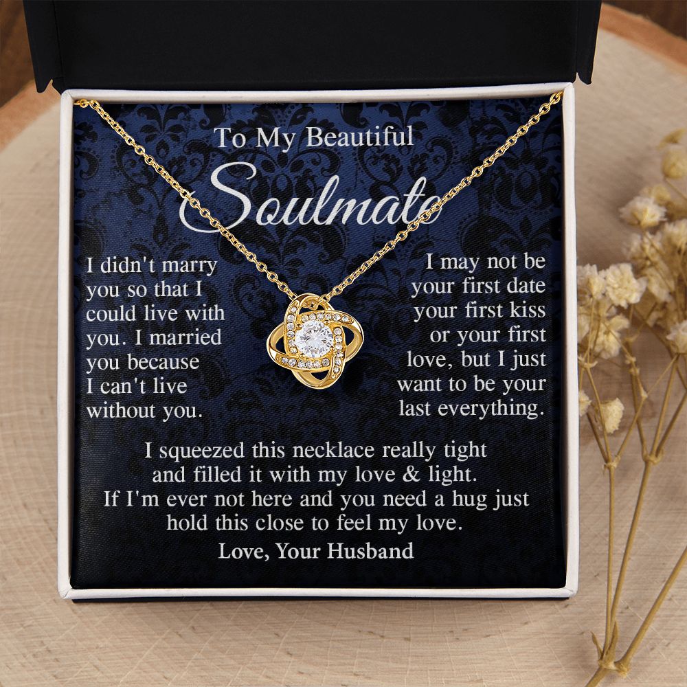 Soulmate Necklace Gift From Husband, Anniversary Romantic Gifts for Wife from Husband, Soulmate Valentine Gifts Message Card and Necklace Gifts Box Gift Box Styles on Birthday, Wedding, Anniversary, Valentine Love knot Thang