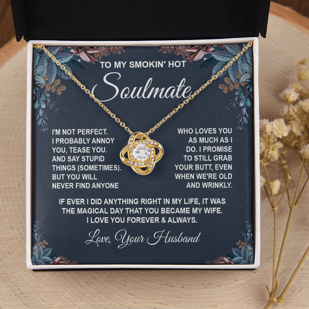 Soulmate Necklace Gifts from Husband, Anniversary Gifts for Wife from Husband, Wife Valentine Gifts from Husband, To My Wife Necklace Message Card and Necklace Gifts Box Gift Box Styles on Birthday, Wedding, Anniversary, Valentine Love knot Thang