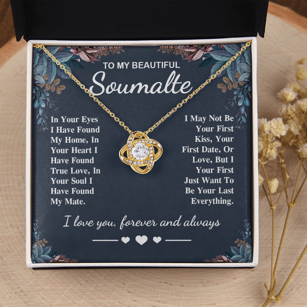 To My Beautiful Soulmate Necklace Gift, Soulmate for Wife Valentine Gifts from Husband, Birthday for Women, Soulmate Gifts, Message Card and Necklace Gifts Box Gift Box Styles on Birthday, Wedding, Anniversary, Valentine Love knot Thang