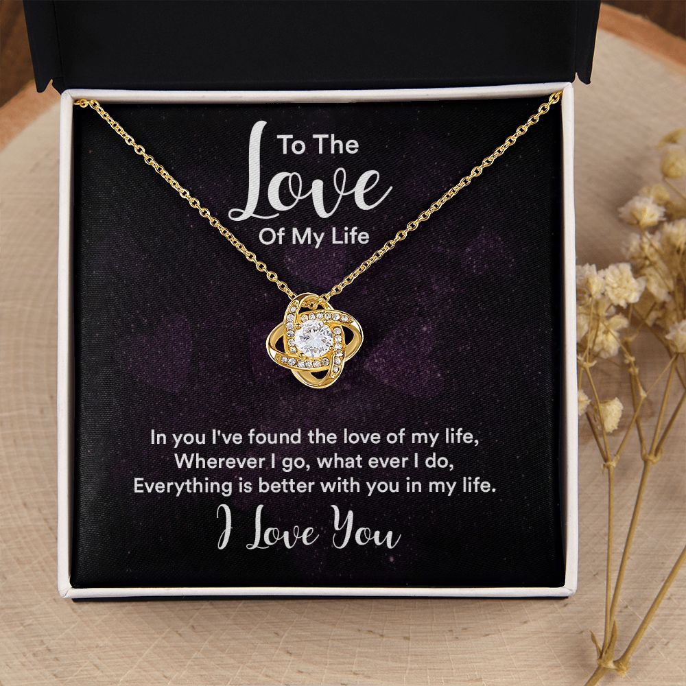 Couples Gifts, To the Love of My Life Necklace Love Knot Special Gift, Wedding Anniversary Jewelry For Wife From Husband, Wife Birthday From Husband, To My Soulmate Message Card and Gift Box styles On Birthday, Christmas, Anniversary  Love knot Thang