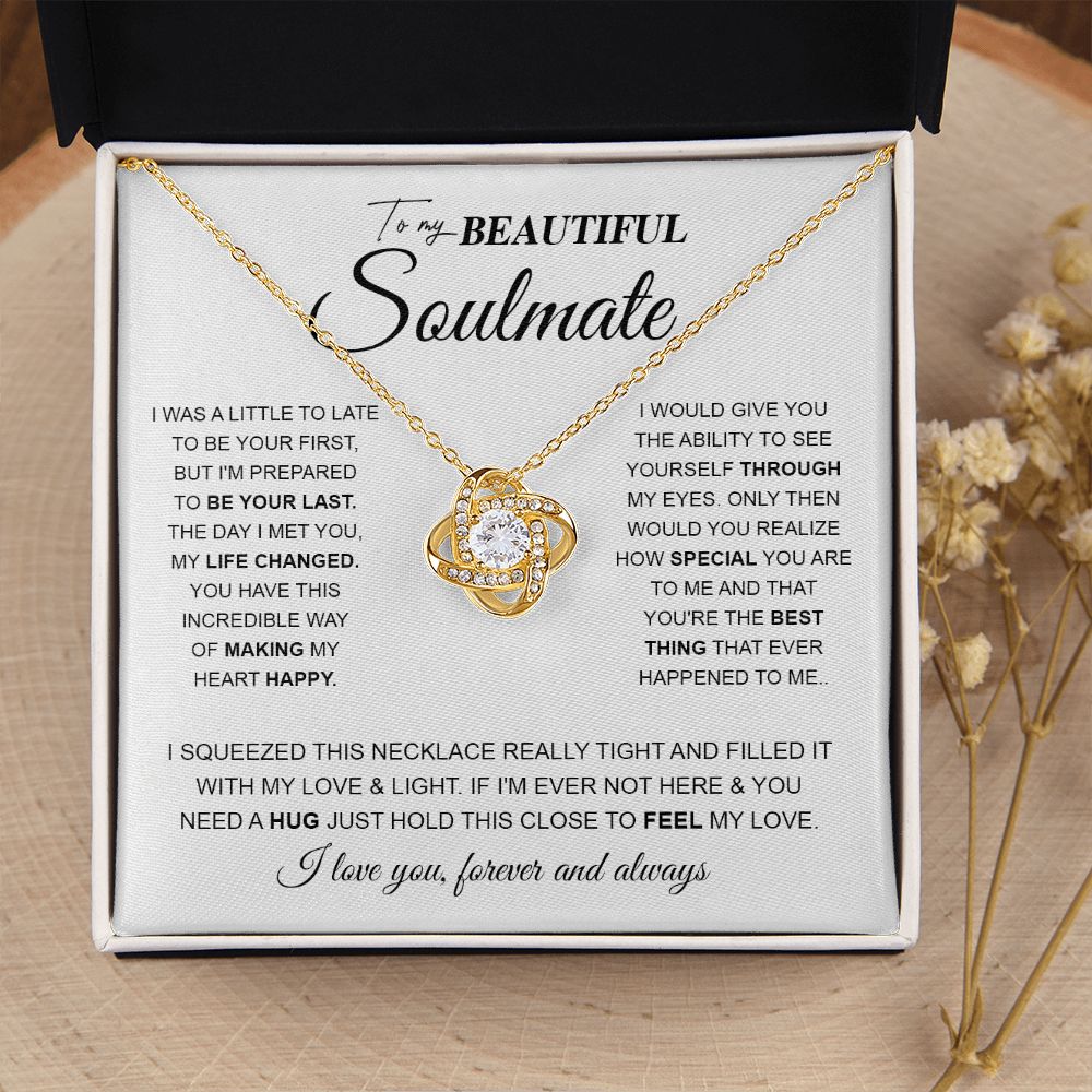 to My Beautiful Soulmate Necklace Future Wife Gifts, Promise Necklace For Her, Fiance Gifts For Her, Wedding Birthday Gifts For Future Wife With Message Card Box LED, Soulmate Necklace For Women, To My Wife Necklace Love knot Thang