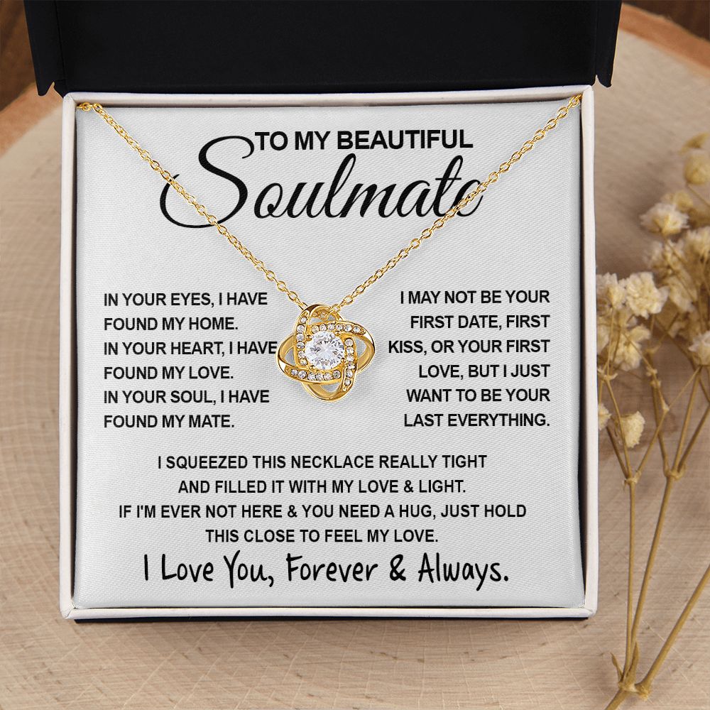 To My Beautiful Soulmate Necklace, Soulmate Jewelry For Women, Wife Necklace From Husband, Wife Birthday Gifts Necklace For Wife, Soulmate Gifts For Her, To My Future Wife Necklace Soulmate Love knot Thang