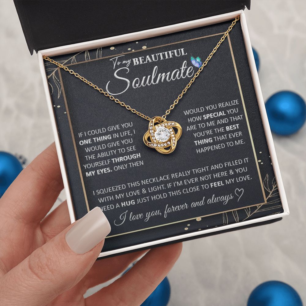 Couples Gifts To My Beautiful Soulmate Necklace From Husband, Wedding For Wife From Husband, Wife Wedding From Husband, To My Wife, Necklace Custom Name Message Card and Gift Box Styles on Birthday, Christmas, Wedding, Anniversary Love knot Thang