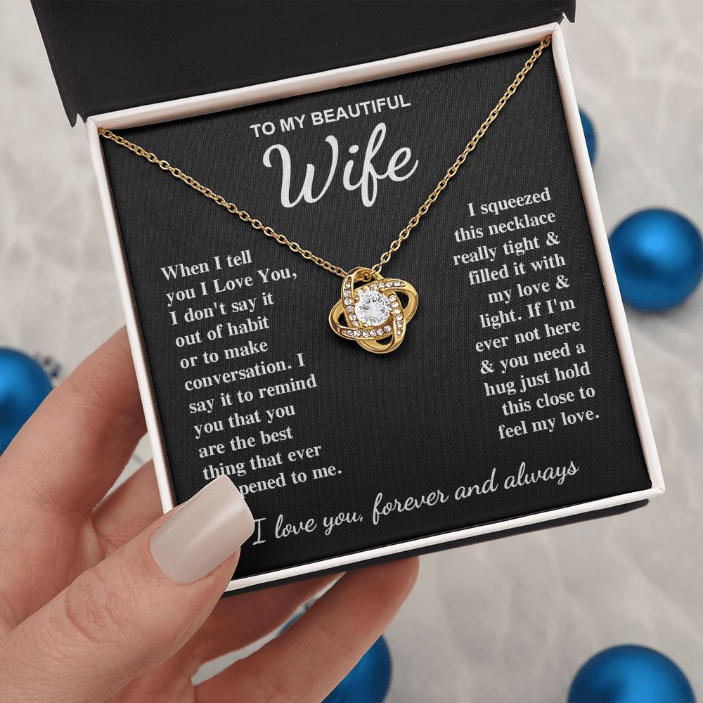 To My Beautiful Wife Necklace Gift for Her, Soulmate for Wife Birthday Gifts from Husband, Valentine for Women, Soulmate Gifts, Message Card and Necklace Gifts Box Gift Box Styles on Birthday, Wedding, Anniversary, Valentine Love knot Thang