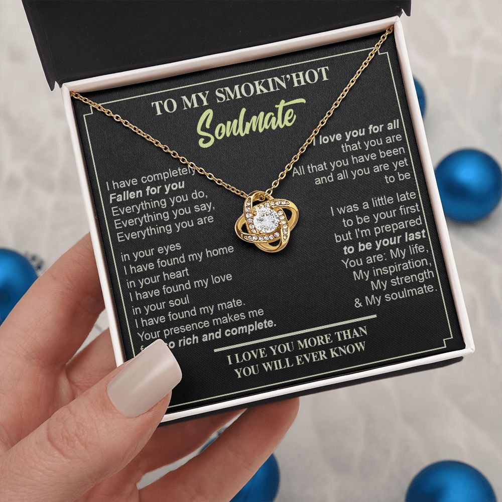 Couples Gifts, Necklace To My Hot Soulmate Necklace Gifts For My Wife with Future Wife Soulmate Girlfriend Necklaces Customer Name Message Card and Gift Box styles On Birthday, Christmas, Anniversary Love knot Thang