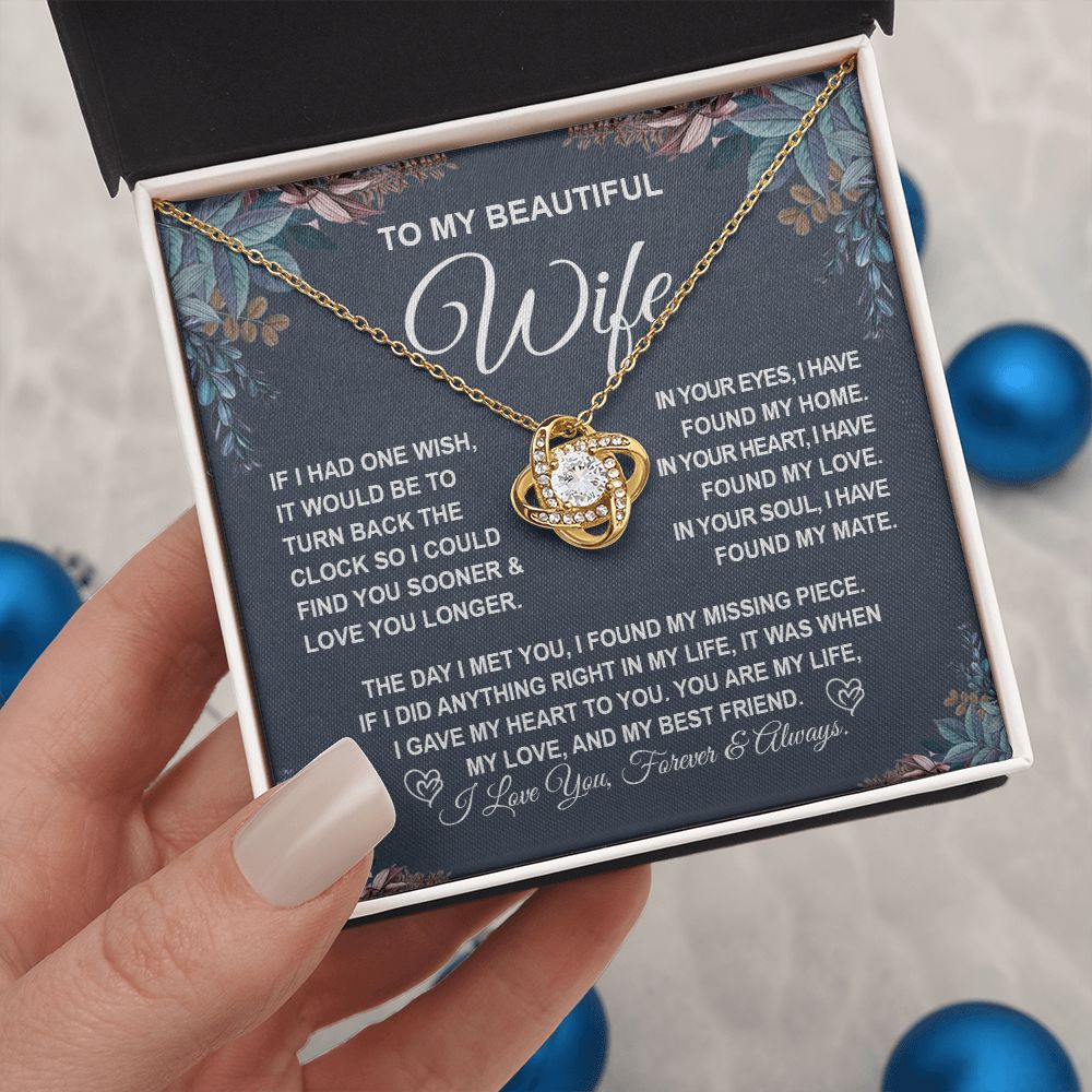 To My Beautiful Wife Necklace Gift for Her, Soulmate for Wife Valentine Gifts from Husband, Birthday Jewelry for Women, Soulmate Gifts, Message Card and Necklace Gifts Box Gift Box Styles on Birthday, Wedding, Anniversary, Valentine Love knot Thang