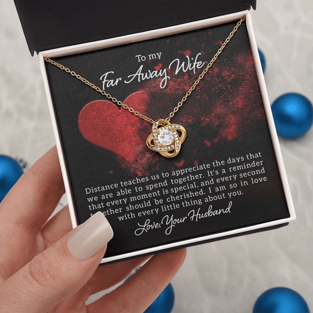 Couples Gifts, Far Away Wife Necklace Gifts From Husband, Wedding Anniversary Jewelry For Wife From Husband, Wife Birthday From Husband, To My Soulmate Message Card and Gift Box styles On Birthday, Christmas, Anniversary  Love knot Thang