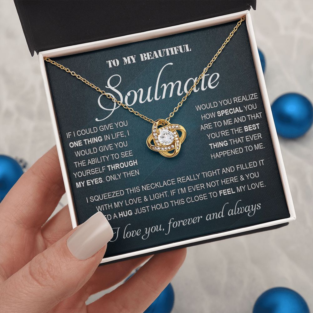 Personalized Valentine Gift For Wife, To My Soulmate Necklace For Women, Soulmate Necklace, To My Wife Necklace From Husband, Necklace Custom Name Message Card and Gift Box Styles on Birthday, Christmas, Wedding, Anniversary Love knot Thang