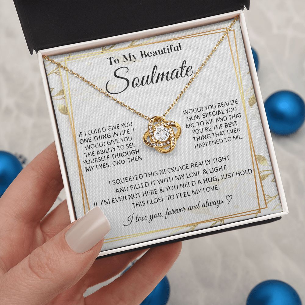 Couples Gifts To My Beautiful Soulmate Necklace From Husband, Wedding Anniversary For Wife From Husband, Wife Wedding From Husband, To My Wife, Necklace Custom Name Message Card and Gift Box Styles on Birthday, Christmas, Wedding, Anniversary Love knot Th