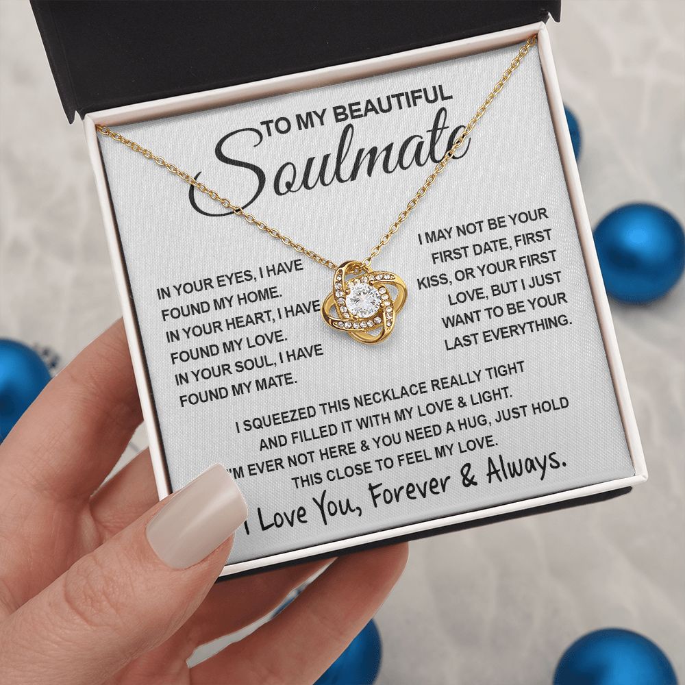 To My Beautiful Soulmate Necklace, Soulmate Jewelry For Women, Wife Necklace From Husband, Wife Birthday Gifts Necklace For Wife, Soulmate Gifts For Her, To My Future Wife Necklace Soulmate Love knot Thang