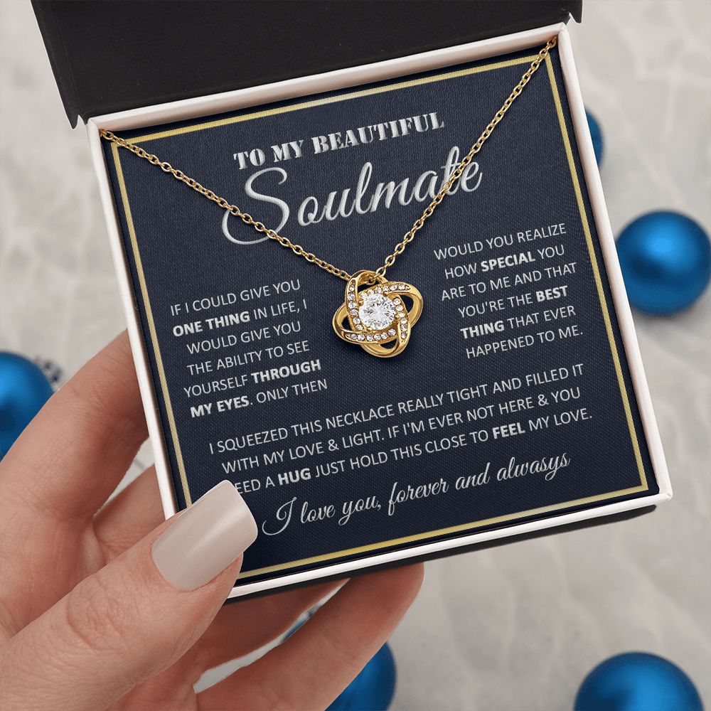 Couples Gifts, To My Beautiful Soulmate Necklace Gifts From Husband, Wedding Anniversary For Wife From Husband, My Beautiful Wife, Necklace Custom Name Message Card and Gift Box Styles on Birthday, Christmas, Wedding, Anniversary Love knot Thang