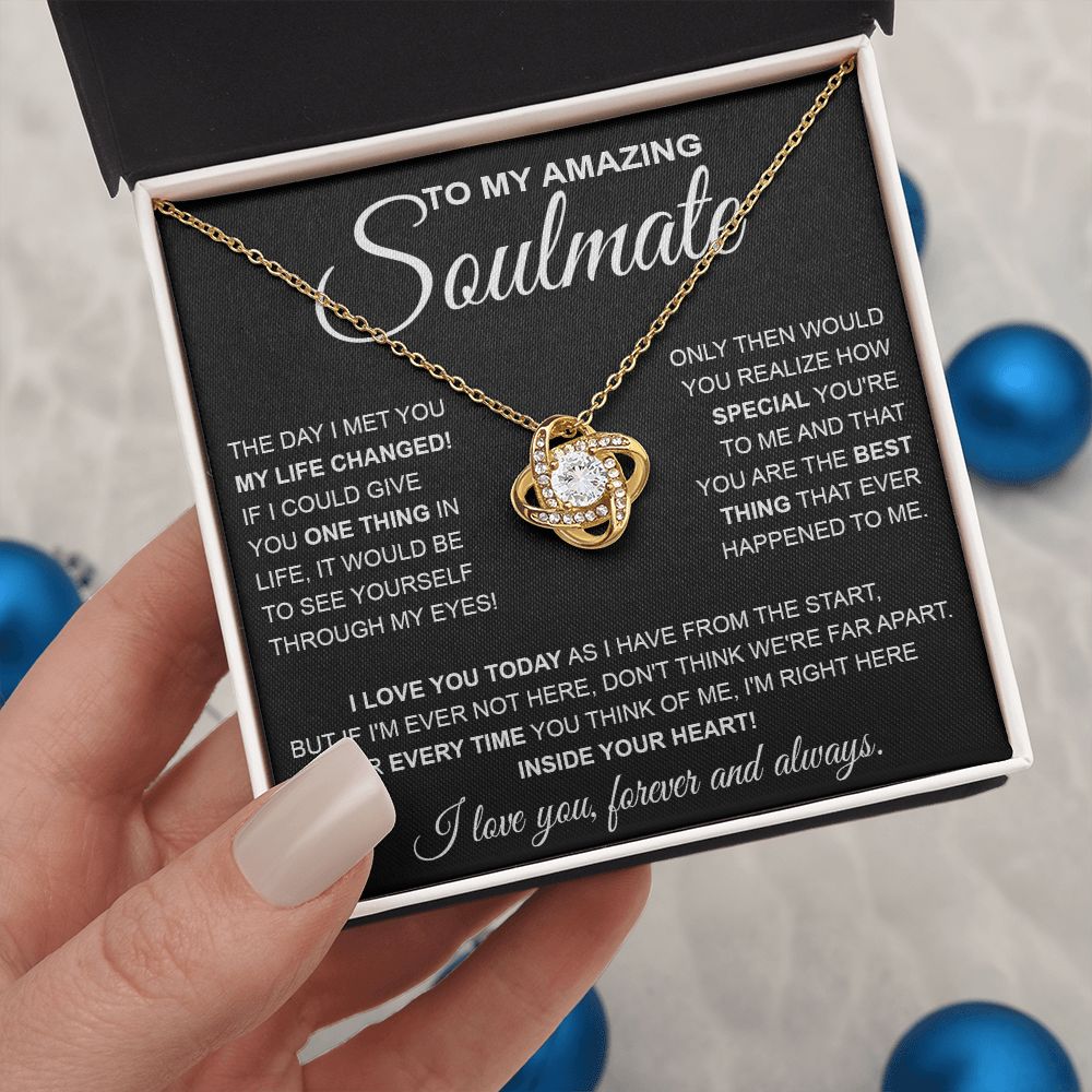 to My Soulmate Necklace, Soulmate Jewelry for Women, Wife Gifts from Husband , Necklace for Wife Soulmate Gifts Future Wife Necklace Message Card and Gift Box Styles on Birthday, Wedding, Anniversary, Valentine Love knot Thang