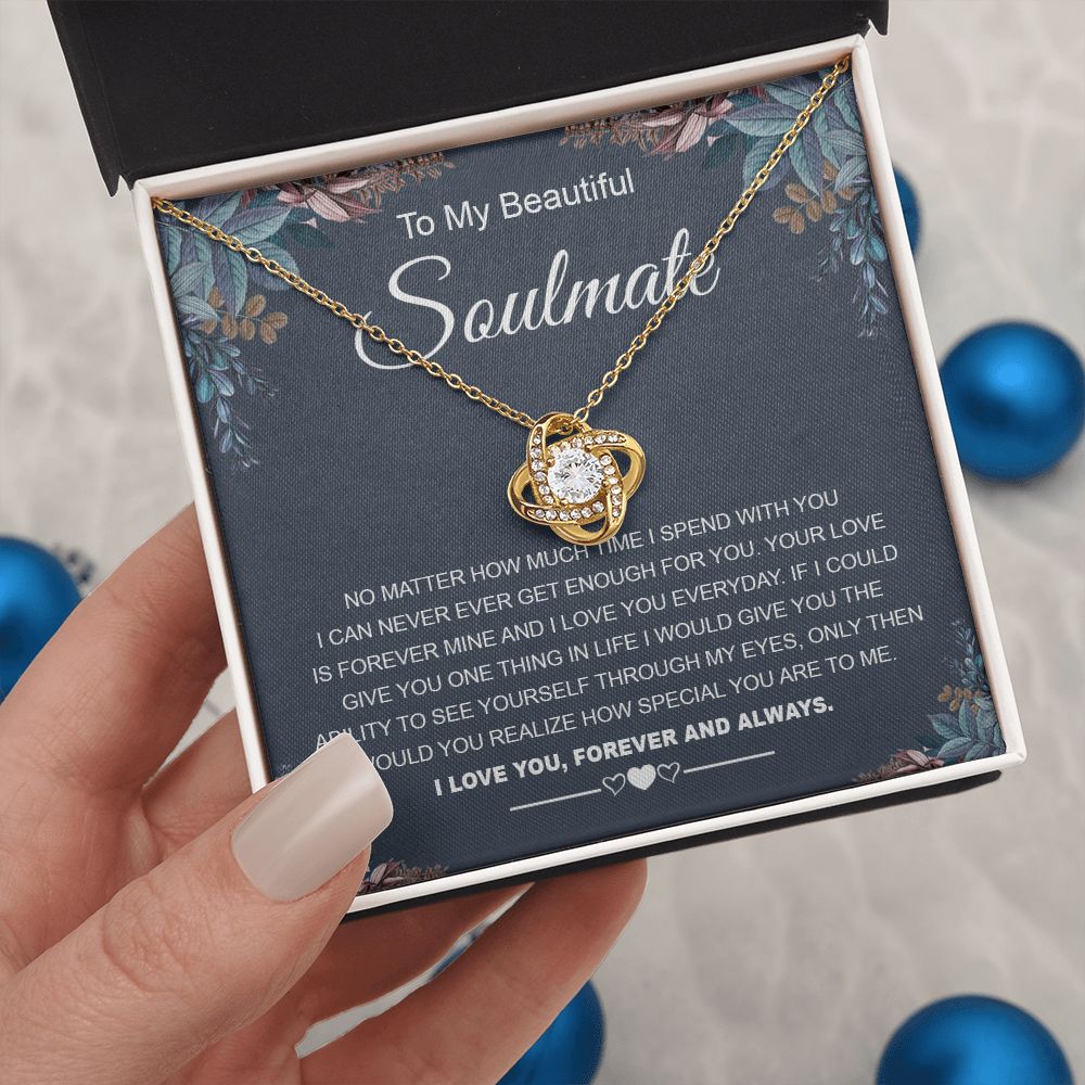 To My Beautiful Soulmate Necklace Gifts for Wife from Husband, Soulmate Valentine Gifts, Gift for Wife, Message Card and Necklace Gift Box Gift Box Styles on Birthday, Wedding, Anniversary, Valentine Love knot Thang