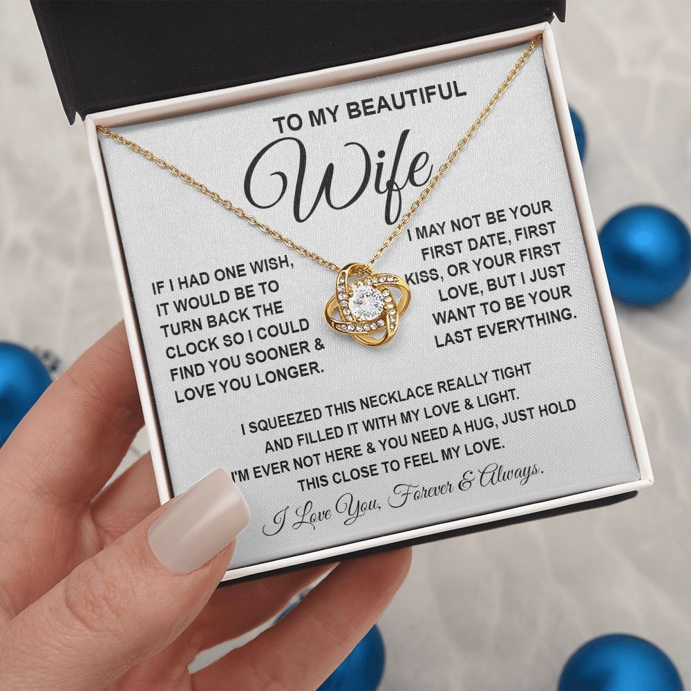 To My Beautiful Wife Necklace, Soulmate Jewelry For Women, Wife Necklace From Husband, Soulmate Gifts For Her, To My Future Wife Necklace Message Card and Necklace Gift Box Gift Box Styles on Birthday, Wedding, Anniversary, Valentine Love knot Thang