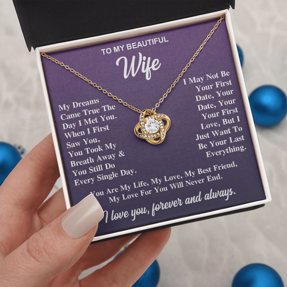 To My Wife Necklace Gift for Her, Soulmate Jewelry, Necklaces for Wife from Husband, Valentine To My Wife Necklace, Soulmate Gifts, Necklace Message Card and Gift Box Styles on Birthday, Wedding, Anniversary, Valentine Love knot Thang
