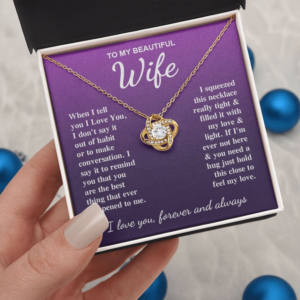 To My Beautiful Wife Necklace Gifts for Her, Soulmate for Wife Birthday Gifts from Husband, Valentine for Women, Soulmate Gifts, Message Card and Necklace Gifts Box Gift Box Styles on Birthday, Wedding, Anniversary, Valentine Love knot Thang