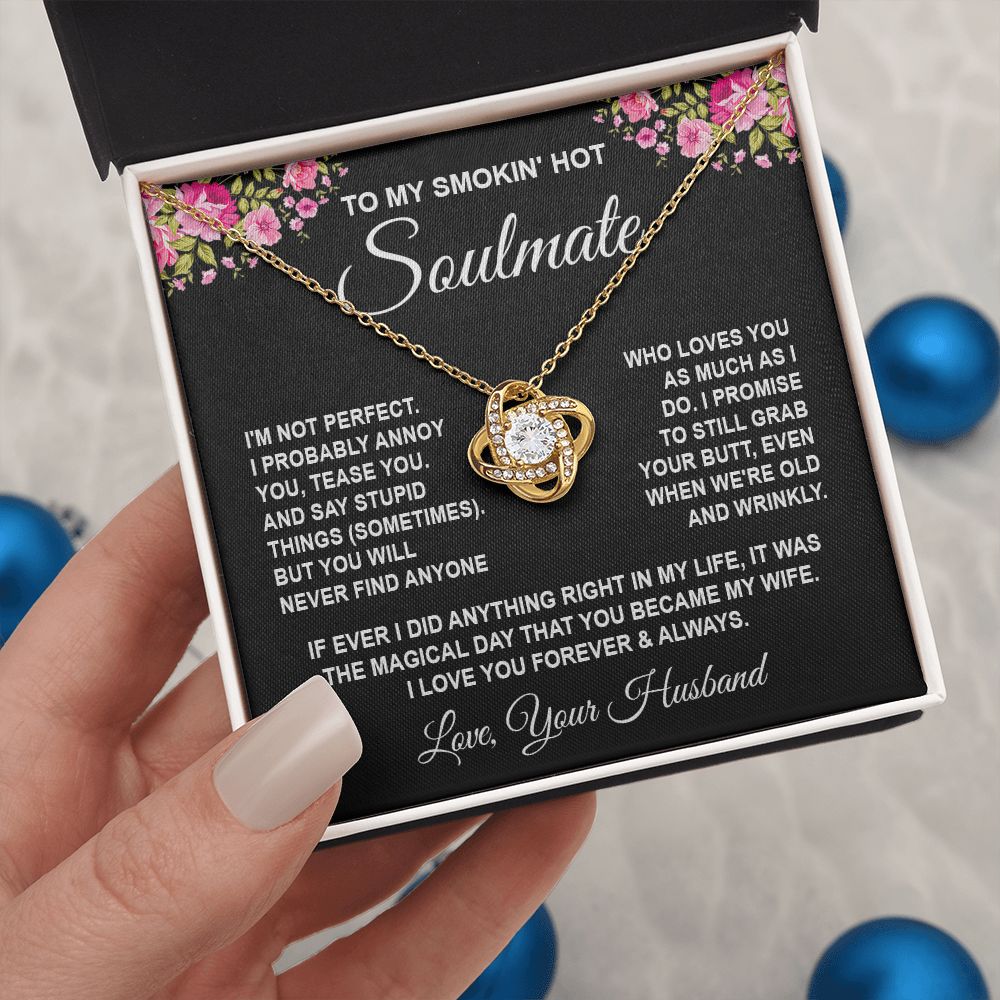 Soulmate Necklace Gifts from Husband, Wedding Gifts for Wife from Husband, Wife Birthday Gifts from Husband, To My Wife Necklace Message Card and Necklace Gifts Box Gift Box Styles on Birthday, Wedding, Anniversary, Valentine Love knot Thang