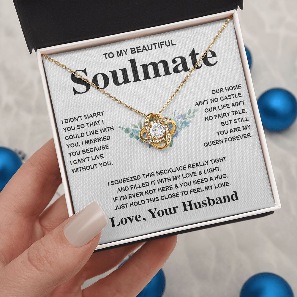 Soulmate Necklace Gift From Husband To My Badass Wife Pendant Valentines Day Anniversary Jewelry with Message Card and Gift Box. Gift for Wife. Necklace Gift Set for Wife Message Card and Necklace Gifts Box Gift Box Styles Love knot Thang