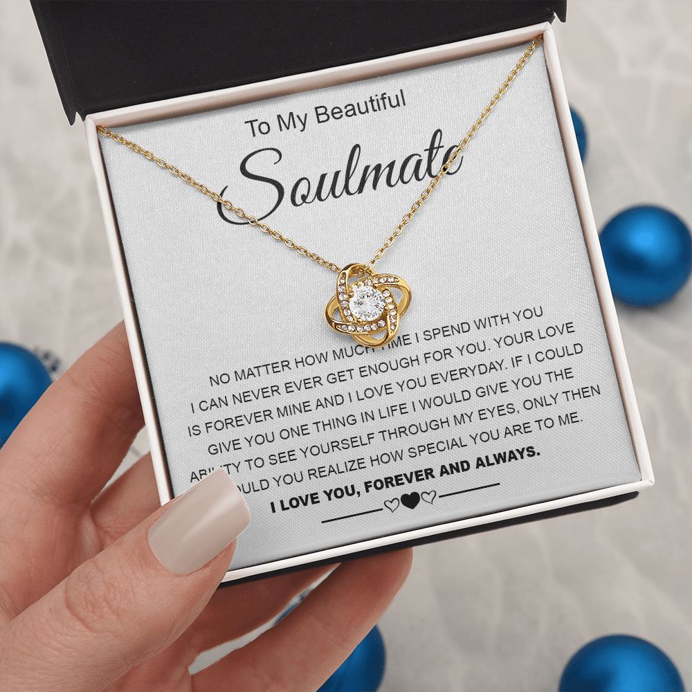 To My Beautiful Soulmate Necklace Valentine Gifts for Wife Gifts from Husband, Wife Anniversary Gifts, Gifts for Wife, Message Card and Necklace Gift Box Gift Box Styles on Birthday, Wedding, Anniversary, Valentine Love knot Thang