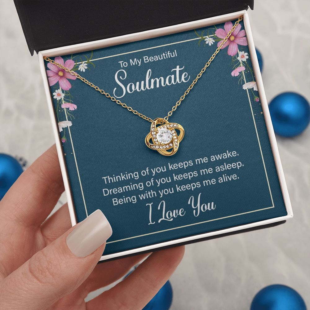 To My Beautiful Soulmate Necklace for her Jewelry For Her Couples Gifts Necklaces For Soul Mate Christmas Jewelry, Love Knot Meaningful Necklace Message Card and Gift Box Styles on Birthday, Christmas, Anniversary  Love knot Thang