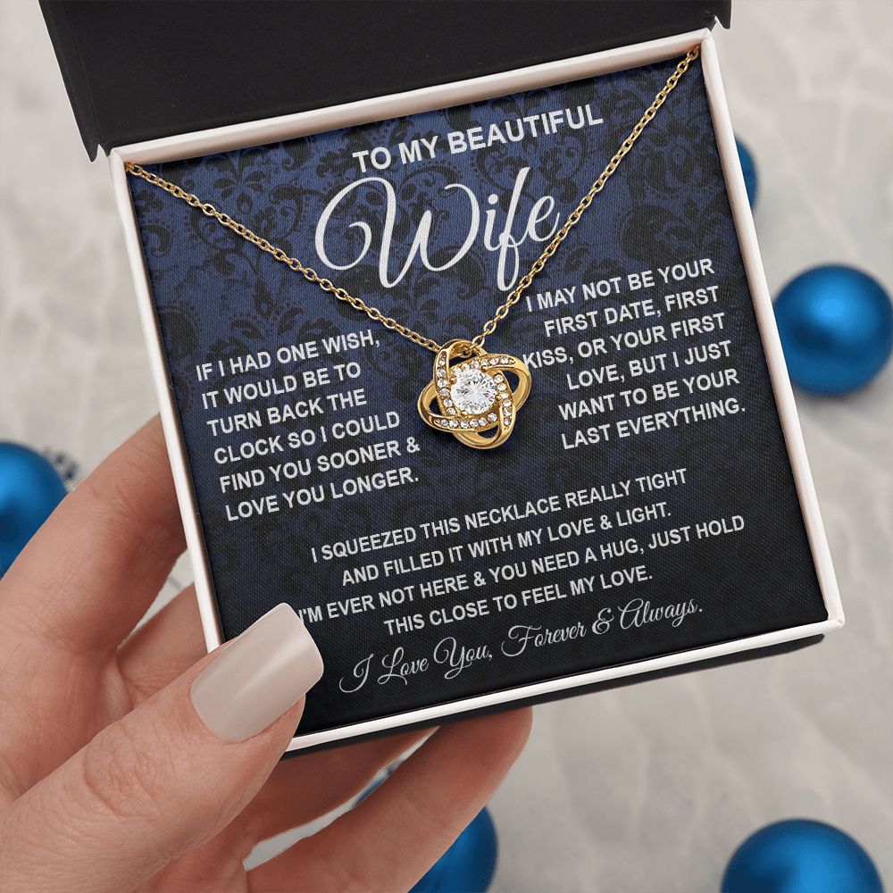 To My Beautiful Wife Necklace, Soulmate Jewelry For Women, Wife Necklace From Husband, Soulmate Gift For Her, To My Future Soulmate Necklace Message Card and Necklace Gift Box Gift Box Styles on Birthday, Wedding, Anniversary, Valentine Love knot Thang