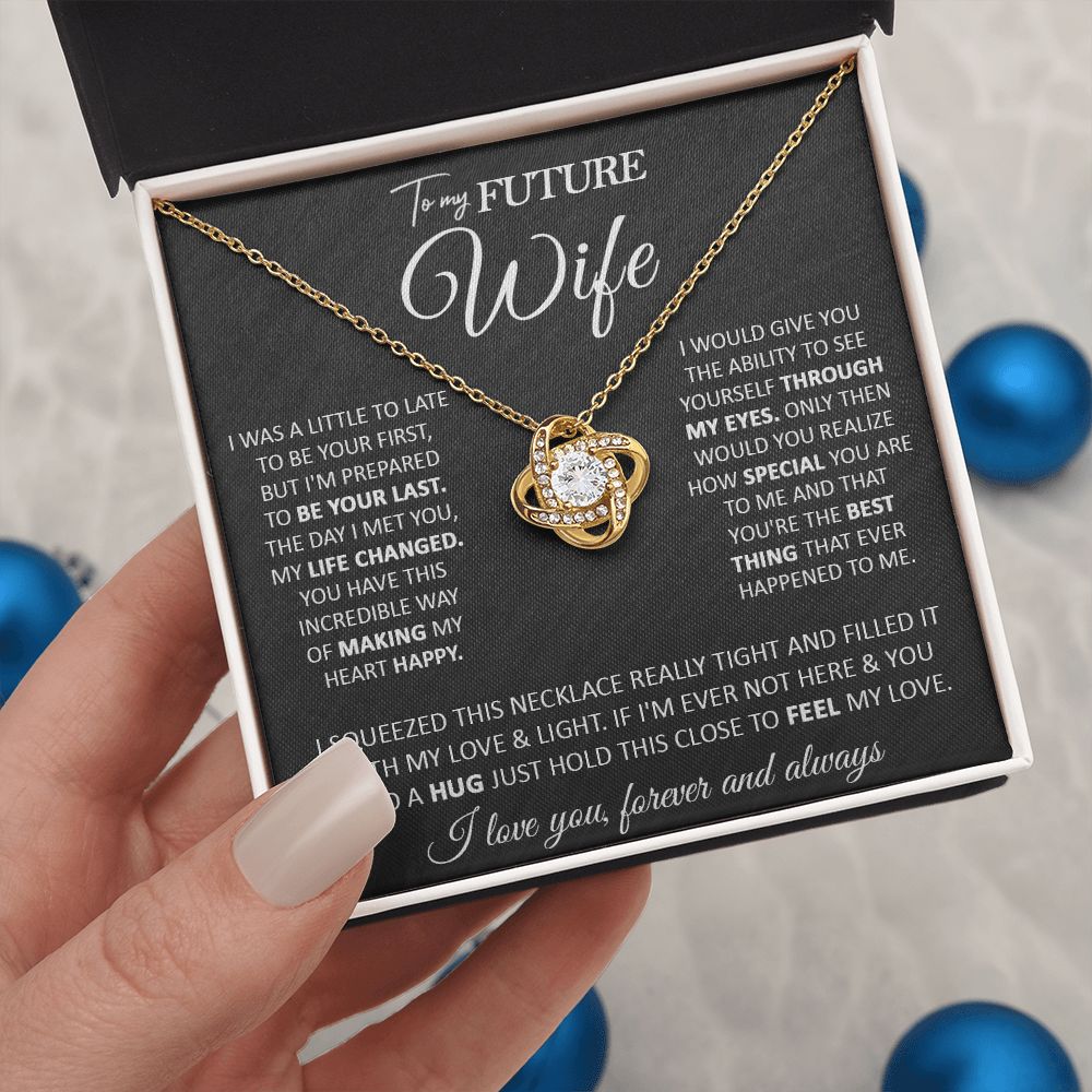 Couples Gifts, To My Beautiful Wife, Necklace From Husband, Valentine For Wife From Husband, Wife Wedding From Husband, To My Wife, Necklace Custom Name Message Card and Gift Box Styles on Birthday, Christmas, Wedding, Anniversary Love knot Thang