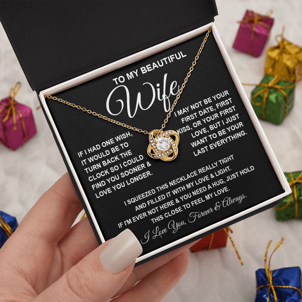 To My Beautiful Wife Necklace, Soulmate Jewelry For Women, Wife Necklace From Husband, Soulmate Gift For Her, To My Future Wife Necklace Message Card and Necklace Gift Box Gift Box Styles on Birthday, Wedding, Anniversary, Valentine Love knot Thang