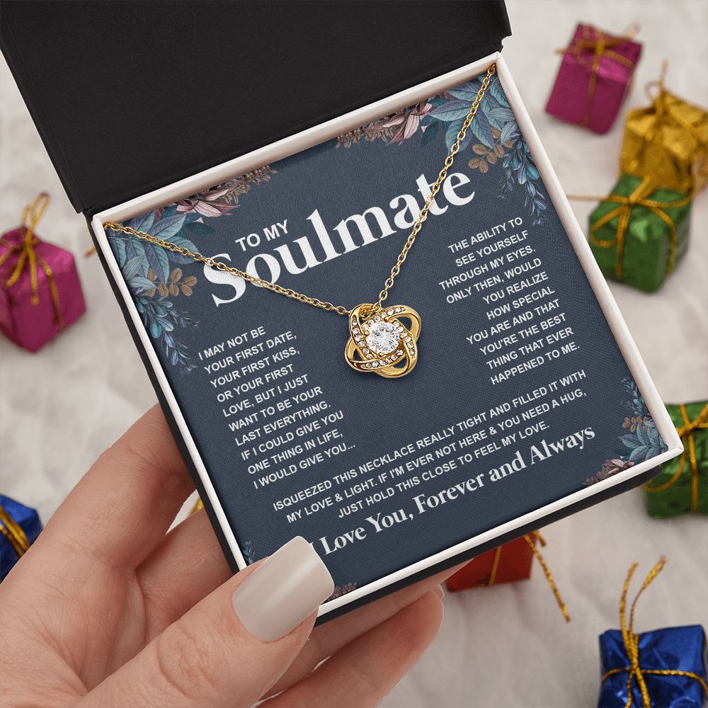 Couples Gifts Necklace To My Soulmate Necklace Anniversary Valentine Jewelry Romantic Gifts For My Wife Pendant Jewelry with Message Card and Box Necklaces for Women Valentines Day Happy Anniversary Wedding Present Love knot Thang