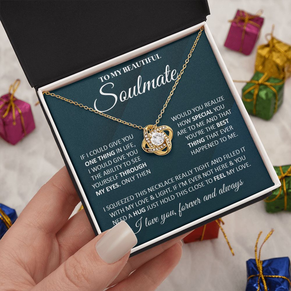 Couples Gifts, To My Beautiful Soulmate Necklace From Husband, Valentine For Wife From Husband, Wife Wedding From Husband, To My Wife, Necklace Custom Name Message Card and Gift Box Styles on Birthday, Christmas, Wedding, Anniversary Love knot Thang