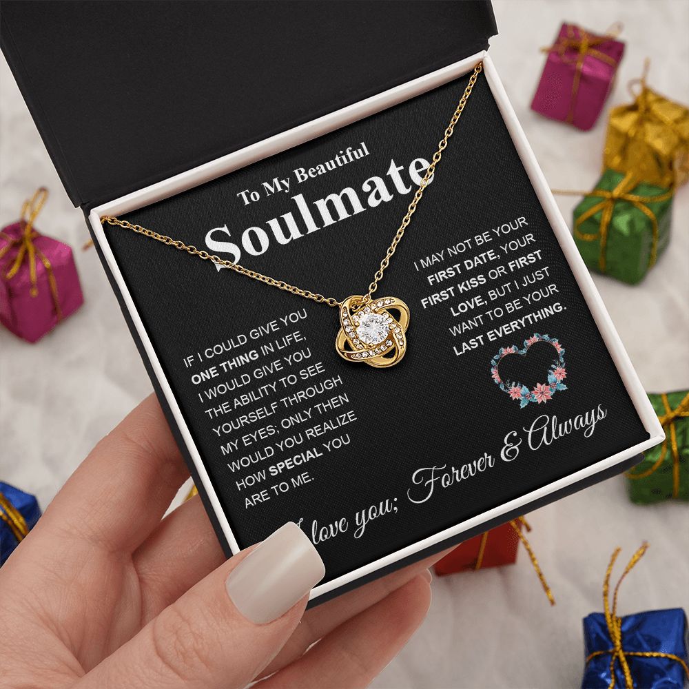Beautiful Soulmate Necklace My Last Everything, Promise Necklace For Her, Fiance Gifts For Her, Valentine Gifts For Future Wife With Message Card Box LED, Soulmate Necklace For Women, To My Wife Necklace Love knot Thang