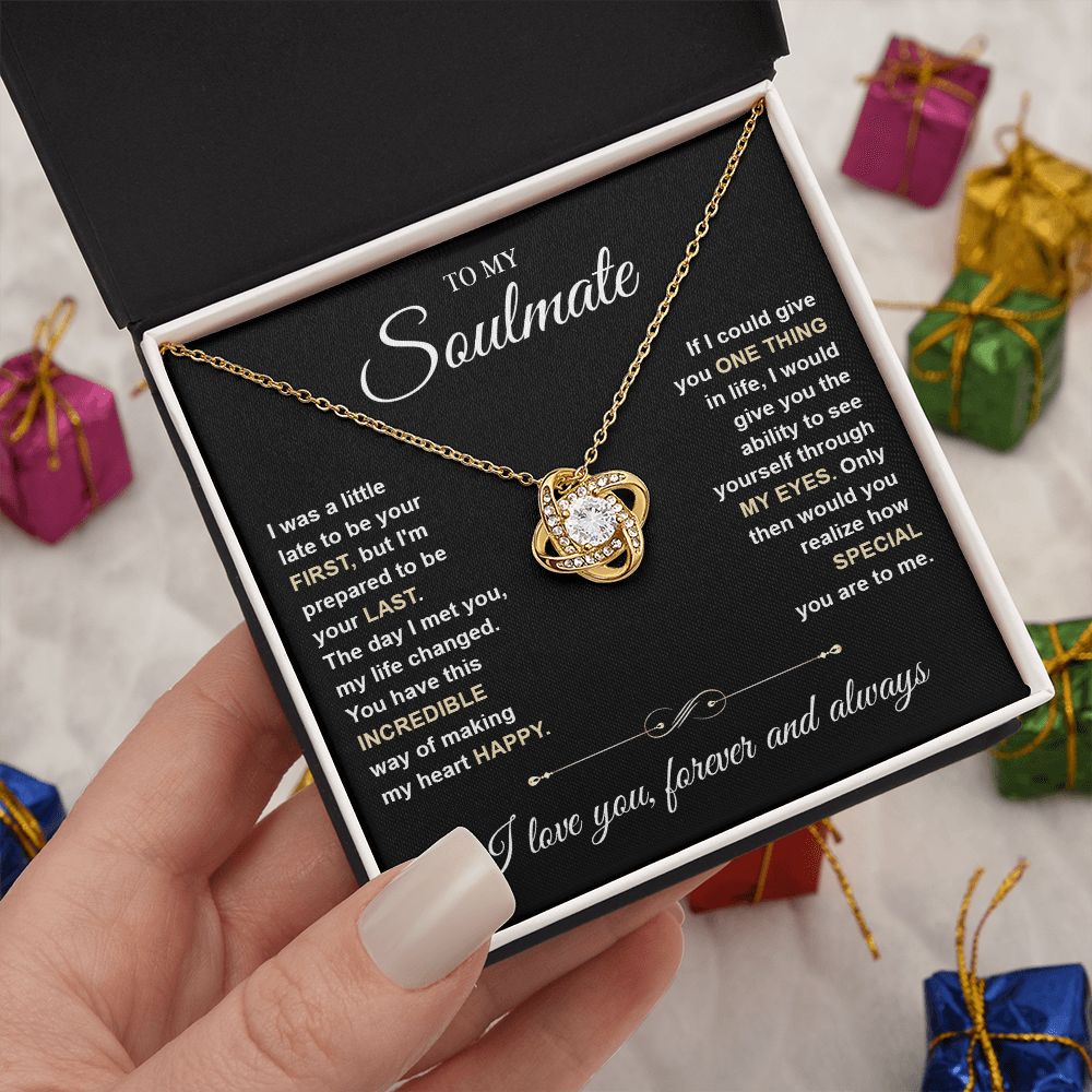 To My Soulmate Necklace for Women, Necklaces For Wife from Husband, Soulmate Jewelry to My Future Wife Necklace and Necklace For Girlfriend with Message Card and Necklace Gift Box Gift Box Styles on Birthday, Christmas, Wedding, Anniversary Love knot Than