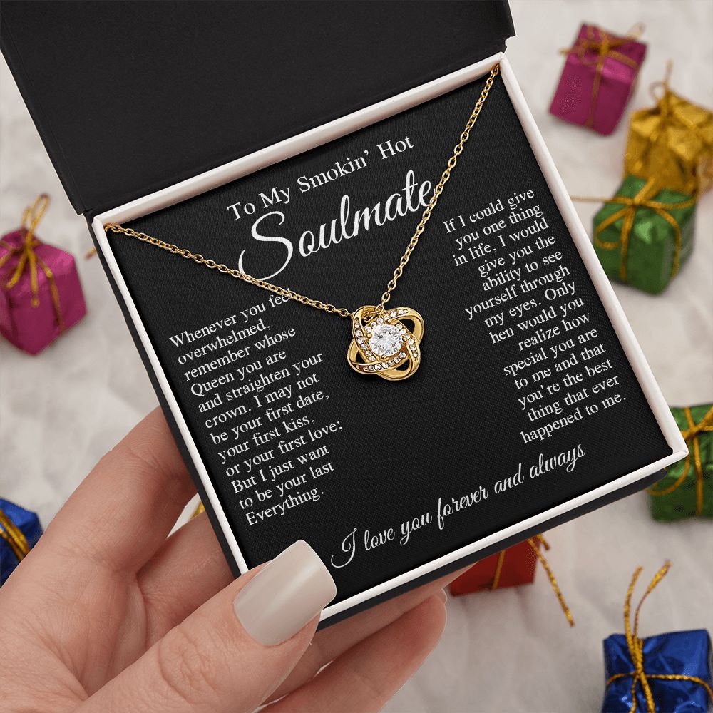 To My Smokin Hot Soulmate Necklace, Valentine Anniversary Jewelry for Women, Anniversary Gifts For Wife From Husband To My Wife Necklace Message Card and Necklace Gift Box Gift Box Styles on Birthday, Wedding, Anniversary, Valentine Love knot Thang