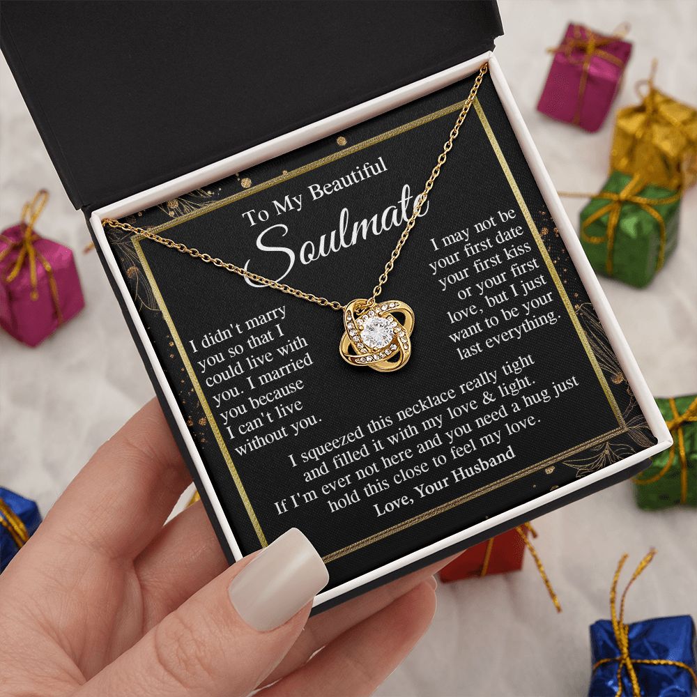 Soulmate Necklace Gift From Husband, Anniversary Romantic Gifts for Soulmate from Husband, Wife Wedding Gifts Message Card and Necklace Gifts Box Gift Box Styles on Birthday, Wedding, Anniversary, Valentine Love knot Thang