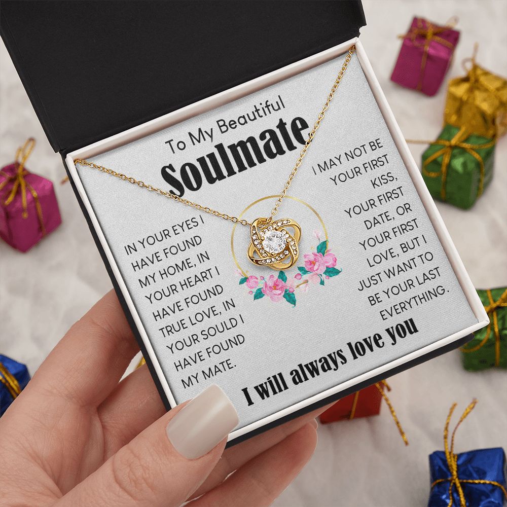 My Beautiful Soulmate Necklace To My Future Wife Gifts, Promise Necklace For Her, Fiance Gifts For Her, Valentine Gifts For Soulmate From Husband With Message Card Box LED, Soulmate Necklace For Women, To My Wife Necklace Love knot Thang