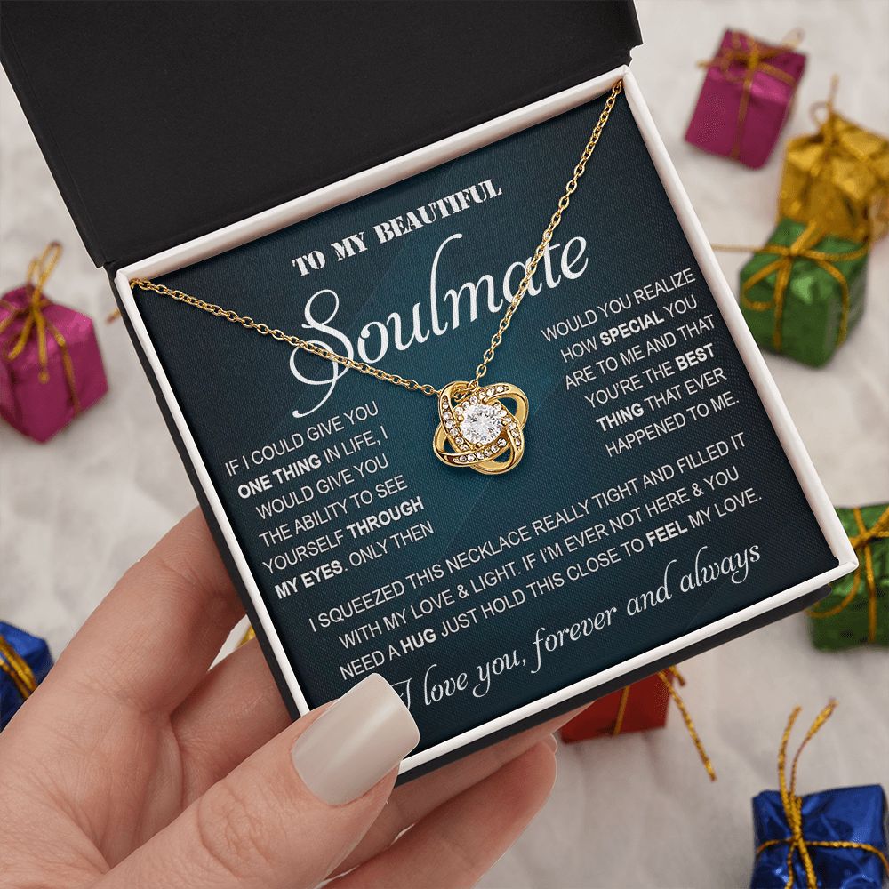 Personalized Valentine Gift For Wife, To My Soulmate Necklace For Women, Soulmate Necklace, To My Wife Necklace From Husband, Necklace Custom Name Message Card and Gift Box Styles on Birthday, Christmas, Wedding, Anniversary Love knot Thang