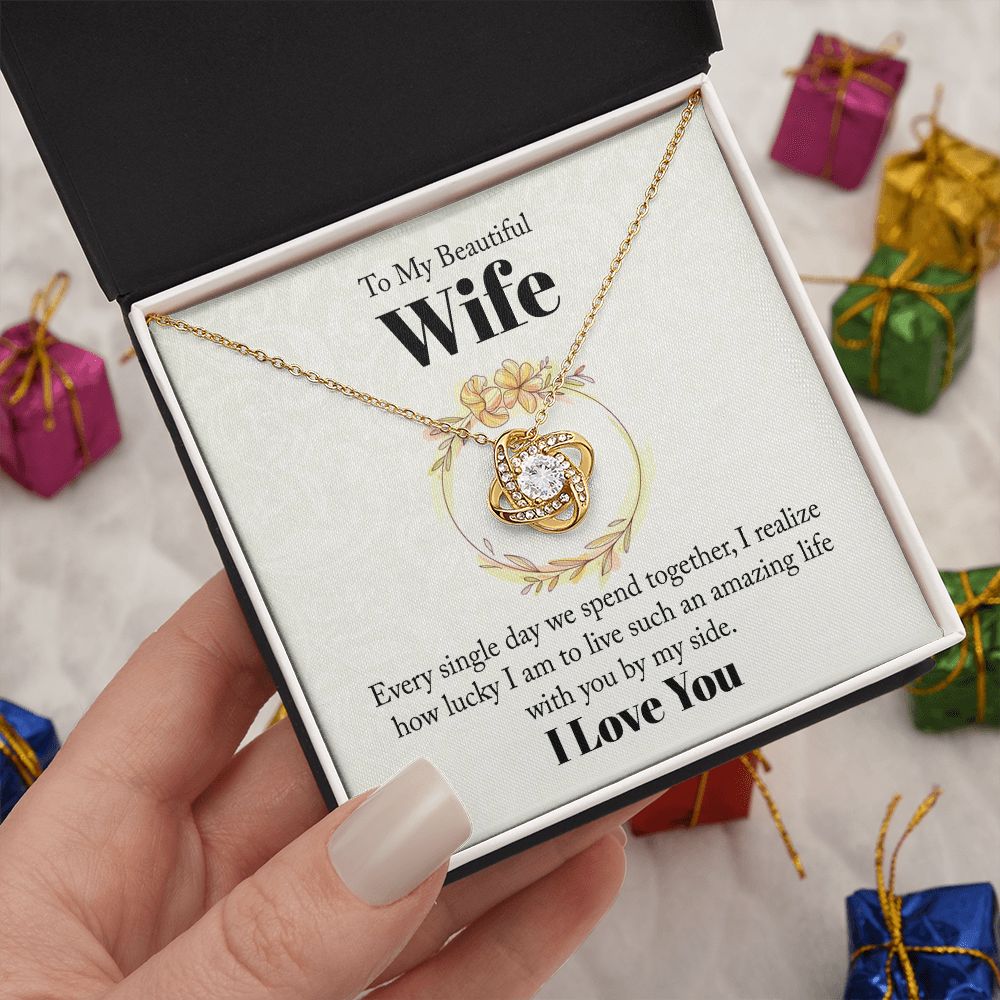 Wife Necklace Gifts From Husband, Wedding Anniversary Jewelry For Wife From Husband, Wife Birthday From Husband, Necklaces For Wife From Husband To My Wife Necklace, Necklace Message Card and Gift Box Styles on Birthday, Christmas, Anniversary  Love knot