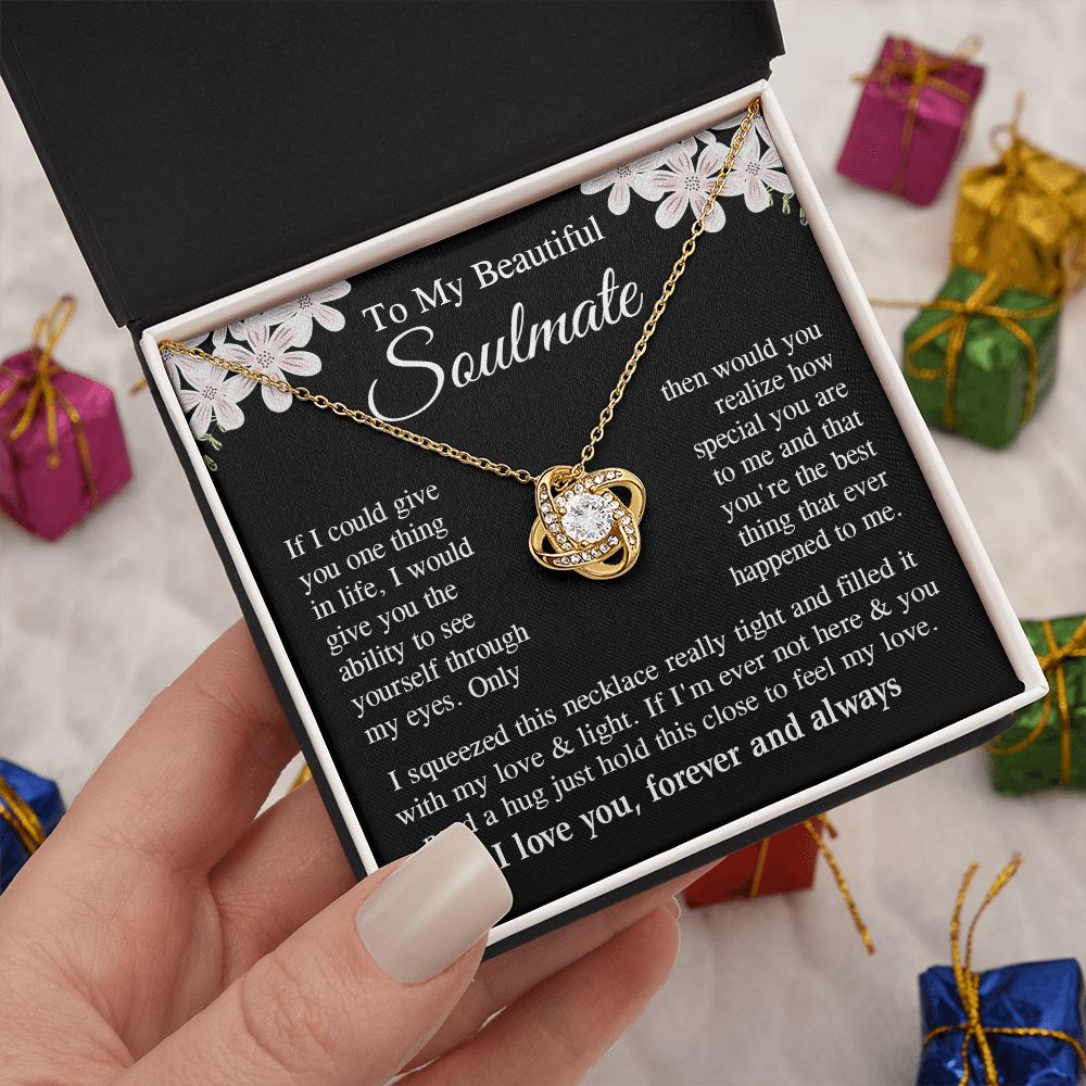 Soulmate Necklace Gift for Her, Soulmate Jewelry, Necklace for Future Wife, Wedding Valentine Jewelry for Wife Necklace Gifts from Husband - Soulmate Gift Necklace with Message Card and Gift Box Love knot Thang
