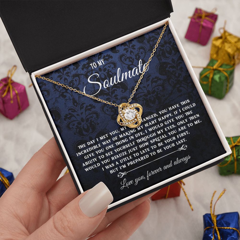To My Soulmate Necklace Gift, Necklaces For Wife from Husband, Soulmate Necklace to My Beautiful Wife, Necklace For Soulmate with Message Card and Necklace Gift Box Gift Box Styles on Birthday, Christmas, Wedding, Anniversary, Valentine Love knot Thang