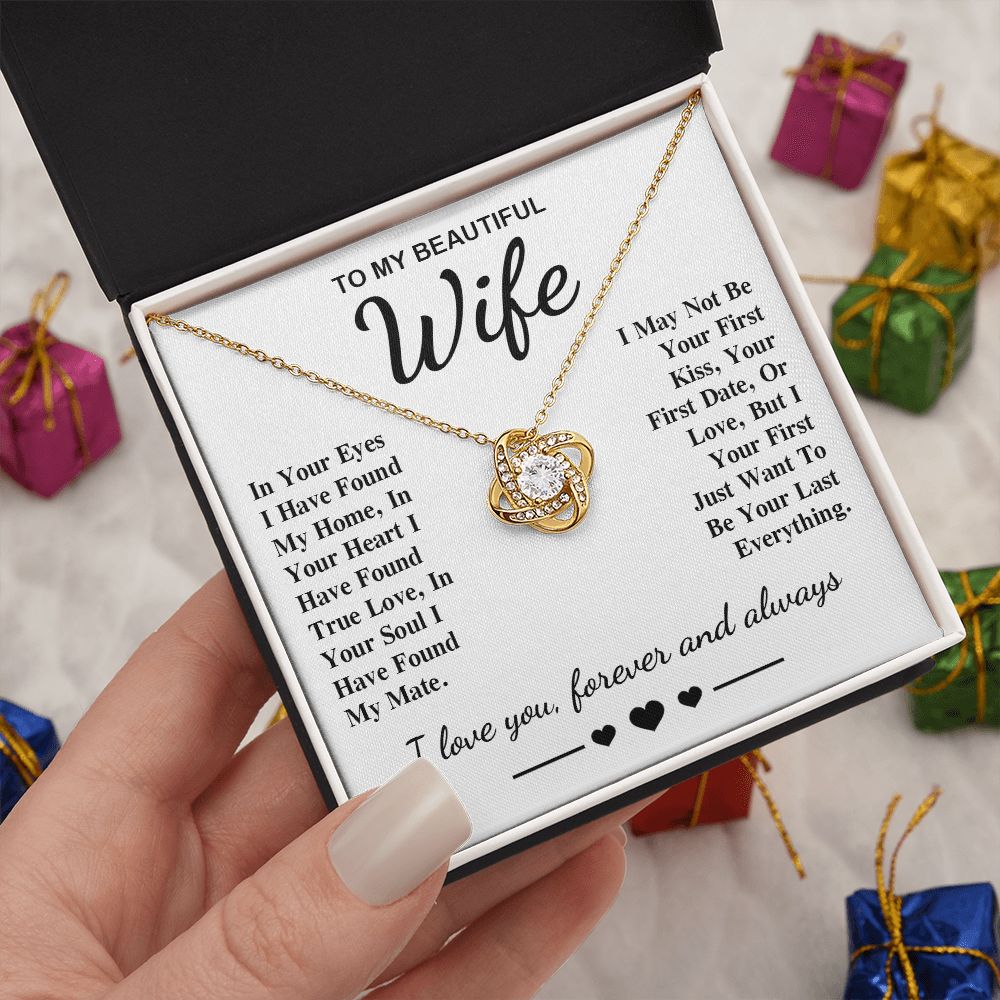 To My Beautiful Wife Necklace Gift, Soulmate for Wife Birthday Gifts from Husband, Anniversary for Women, Soulmate Gifts, Message Card and Necklace Gifts Box Gift Box Styles on Birthday, Wedding, Anniversary, Valentine Love knot Thang