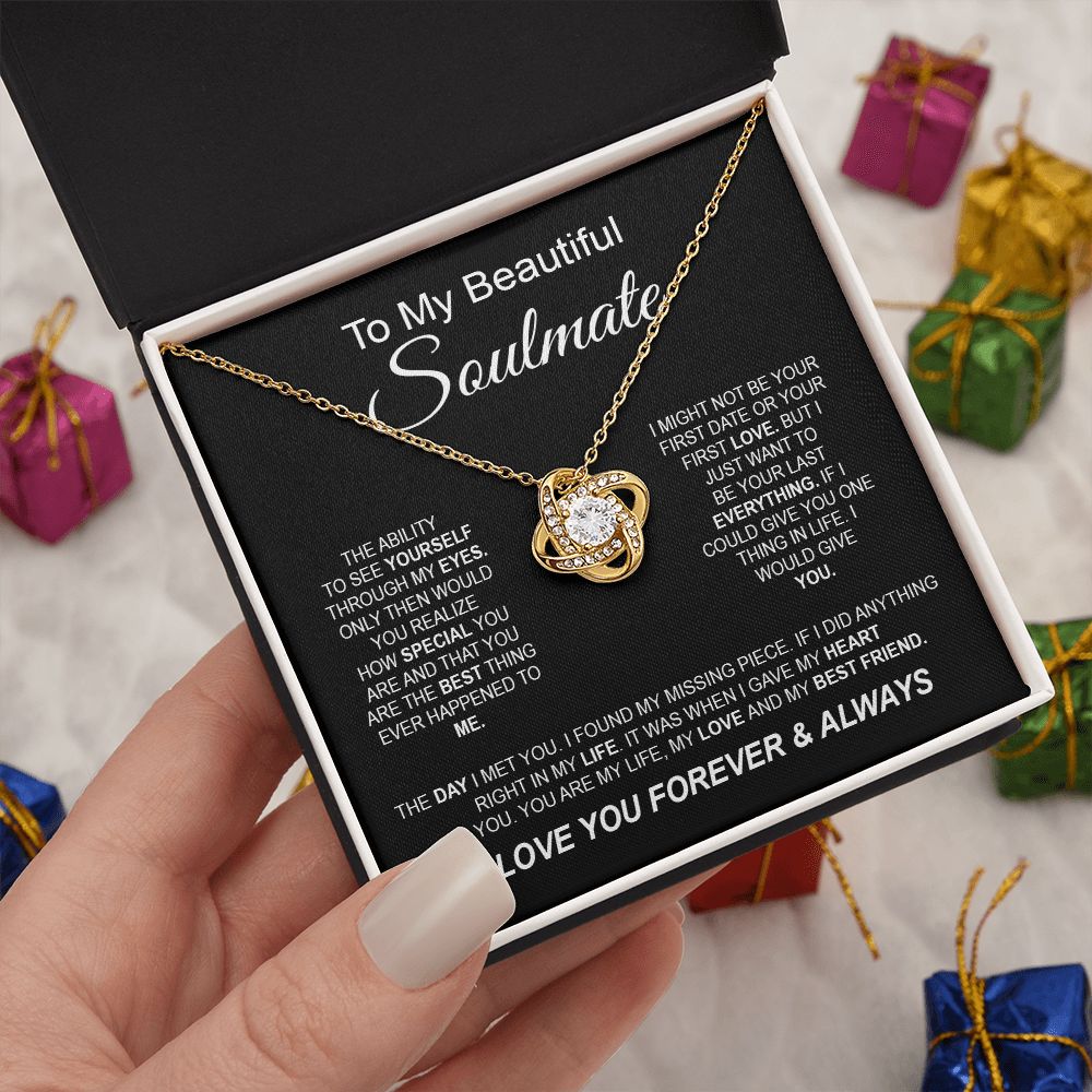 To My Beautiful Soulmate Necklace, Love Necklace for Girlfriend, Soulmate Jewelry, Soulmate Necklace, Future Wife Gifts, Necklace for Wife from Husband Necklace Message Card and Gift Box Styles on Birthday, Christmas, Wedding, Anniversary Love knot Thang