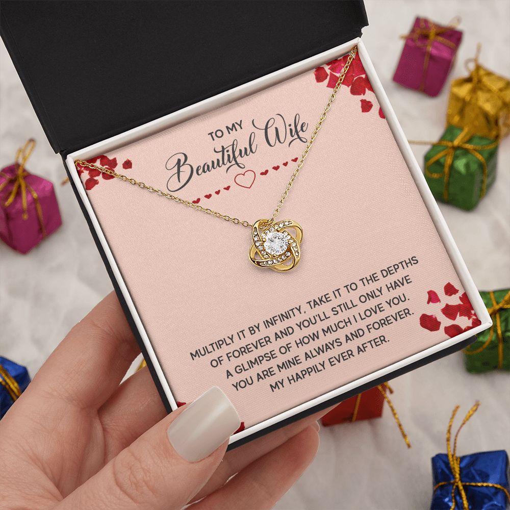 Couples Gifts, To My Beautiful Wife Necklace Gifts From Husband, Wedding Anniversary Jewelry For Wife From Husband, Wife Birthday From Husband, To My Soulmate Message Card and Gift Box styles On Birthday, Christmas, Anniversary  Love knot Thang