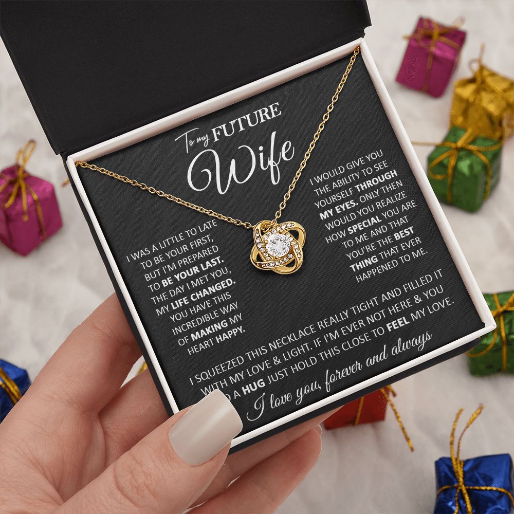 Couples Gifts, To My Beautiful Wife, Necklace From Husband, Valentine For Wife From Husband, Wife Wedding From Husband, To My Wife, Necklace Custom Name Message Card and Gift Box Styles on Birthday, Christmas, Wedding, Anniversary Love knot Thang