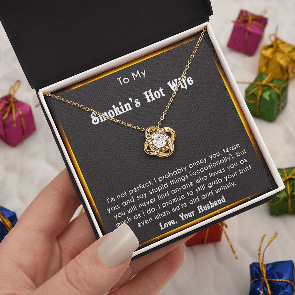 to My Smokin Hot Wife Necklace Future Wife Gifts, Promise Necklace For Her, Fiance Gifts For Her, Valentine Birthday Gifts For Future Wife With Message Card Box LED, Soulmate Necklace For Women, To My Wife Necklace Love knot Thang