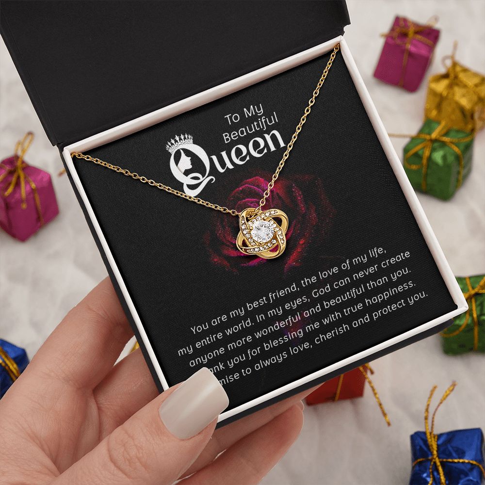 Couples Gifts, Beautiful Queen Necklace Gifts From Husband, Wedding Anniversary Jewelry For Wife From Husband, Wife Birthday From Husband, To My Soulmate Message Card and Gift Box styles On Birthday, Christmas, Anniversary  Love knot Thang