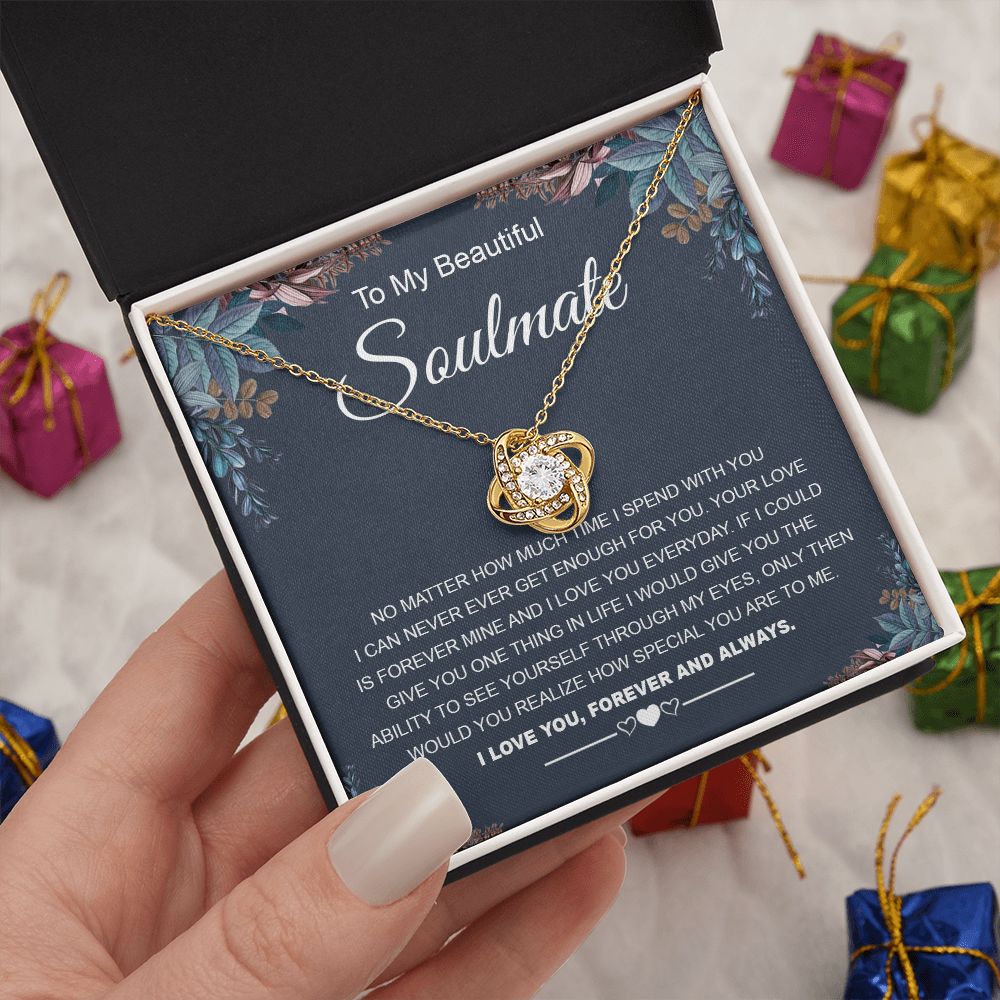 To My Beautiful Soulmate Necklace Gifts for Wife from Husband, Soulmate Valentine Gifts, Gift for Wife, Message Card and Necklace Gift Box Gift Box Styles on Birthday, Wedding, Anniversary, Valentine Love knot Thang